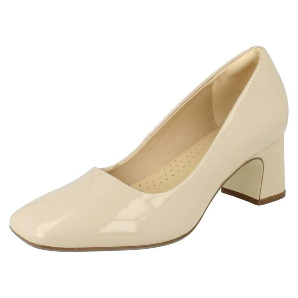 Clarks Ladies Clarks Square Toe Block Heeled Court Shoes Fernie Court - Sand - D