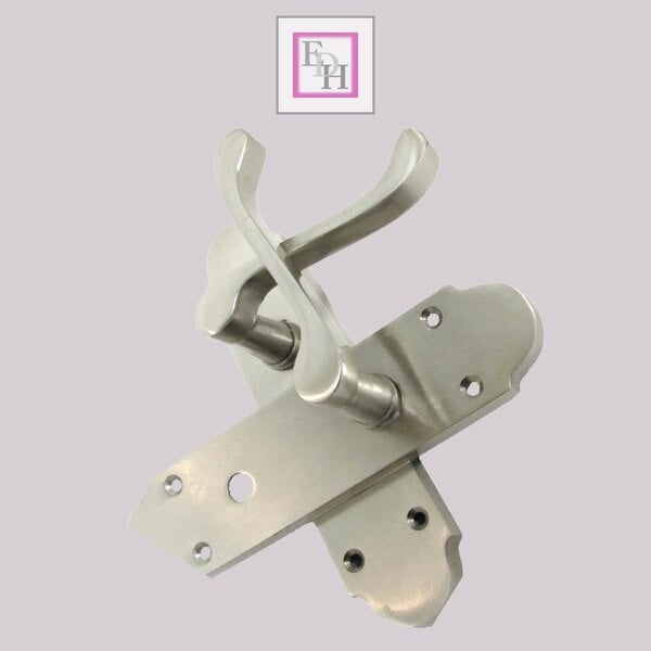 EDH Door Hardware Satin Nickel Bathroom Door Handle – Epsom Style Victorian Scroll Privacy Lever