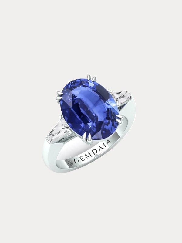 Gemdaia Rare 7ct Blue Sapphire & Diamond Ring