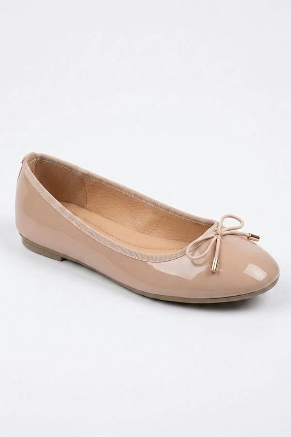 Constance Patent Bow Detail Ballet Pumps - Beige