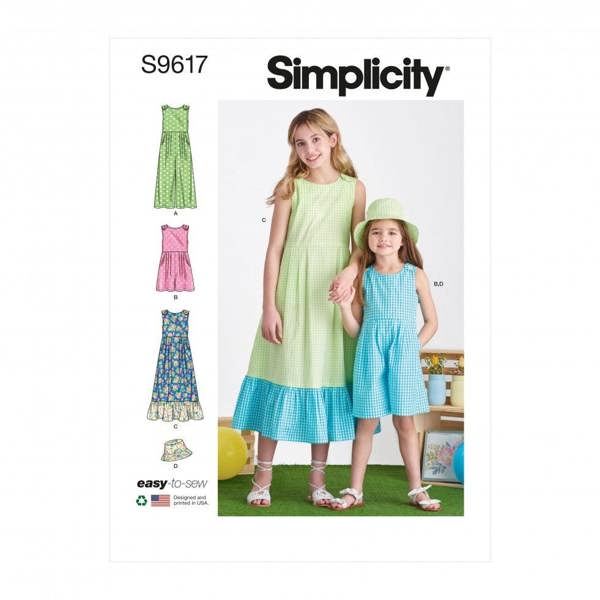 Simplicity Sewing Pattern 9617, Jumpsuits, Dresses, Headwear for Kids, HH (3-4-5-6) - Easy