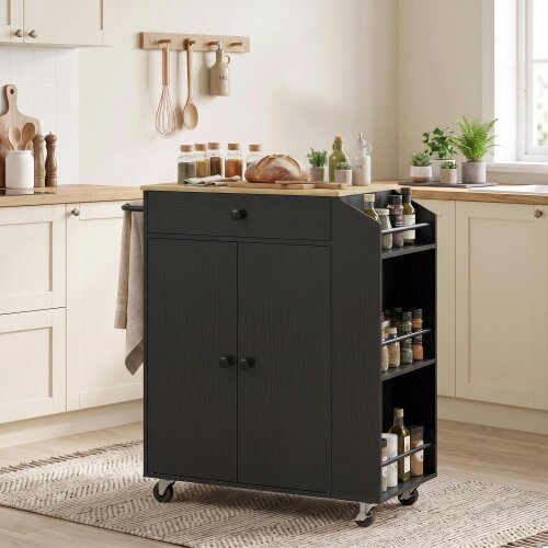 HOMCOM Kitchen Island with 3-Tier Spice Rack, Kitchen Cart with Towel Rack