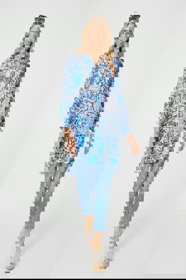 Blue | Mosaic Print Longline Blouse Dress