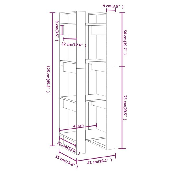 Berkfield Book Cabinet/Room Divider Honey Brown 41x35x125 cm Solid Wood