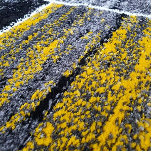 Modern Rug Living Room Yellow Grey Black Abstract Geometric Pattern Large XL Small Bedroom Carpet Floor Area Mat