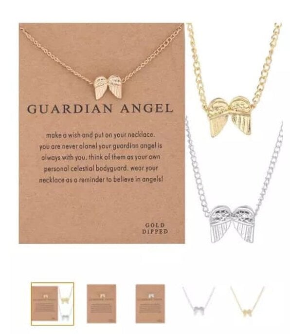 The Colourful Aura Golden Guardian Angel Wings Good Luck Two Wings Charm Pendant Necklace