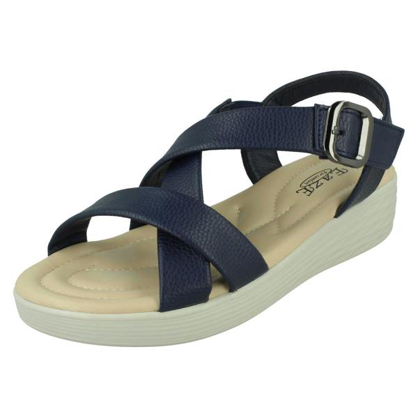 Eaze Ladies Eaze Low Wedge Cross Strap Sandal with Buckle F12078