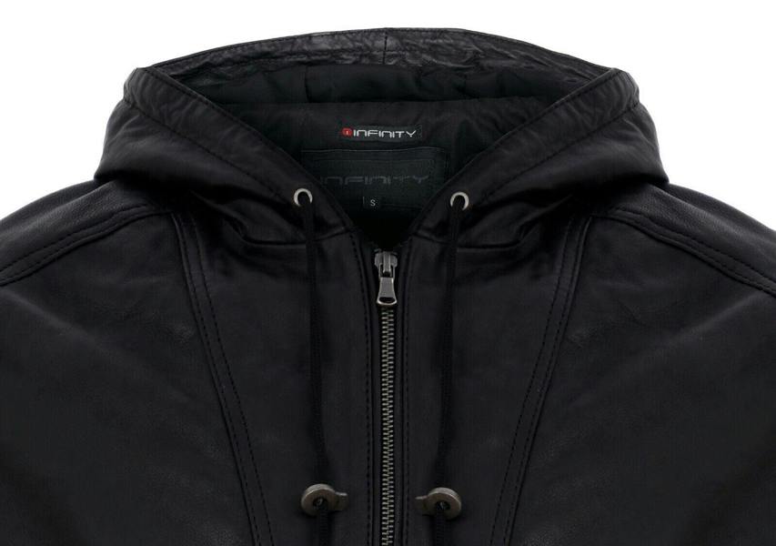 Infinity Leather Men’s Casual Leather Hooded Bomber Jacket-Odesa