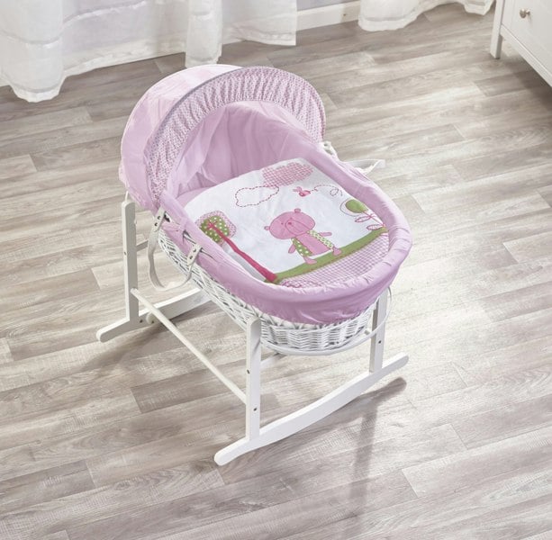 Kinder Valley Tiny Ted Pink White Wicker Moses Basket