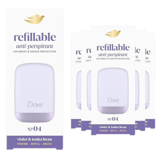 Dove Refillable Deodorant Kit + 35ml Refill - Violet & Tonka Bean 6 Pack