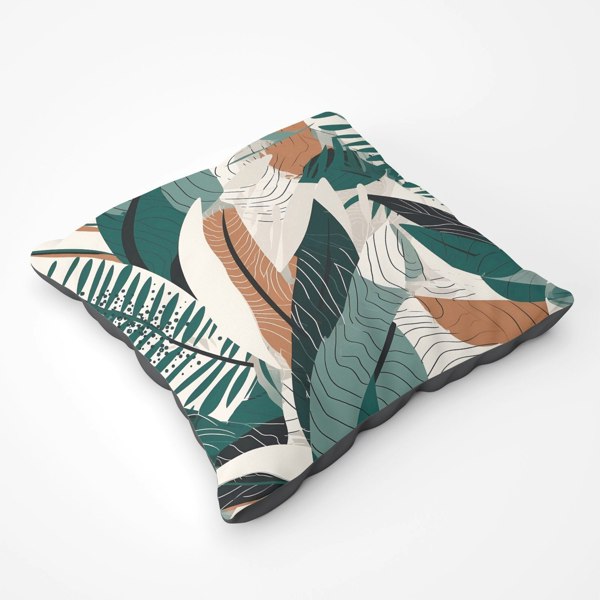 Warren Reed Autumn Tropical Leaves Green Brown Floor Cushion