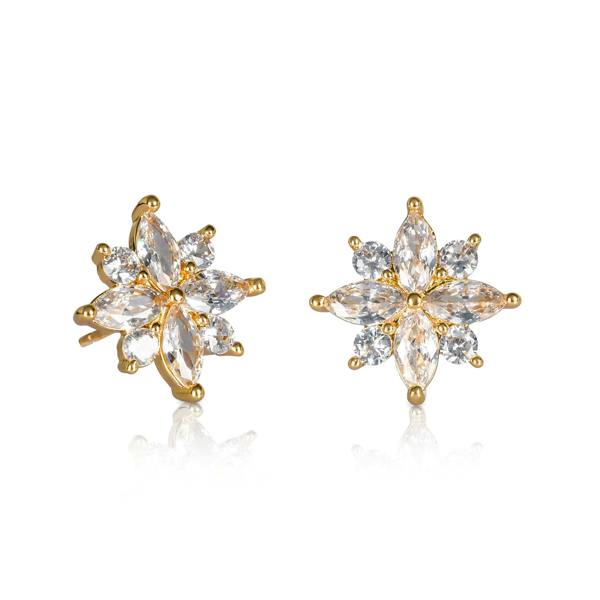 Zavana Gold Large Stud Earrings with Cubic Zirconia Stones for Women