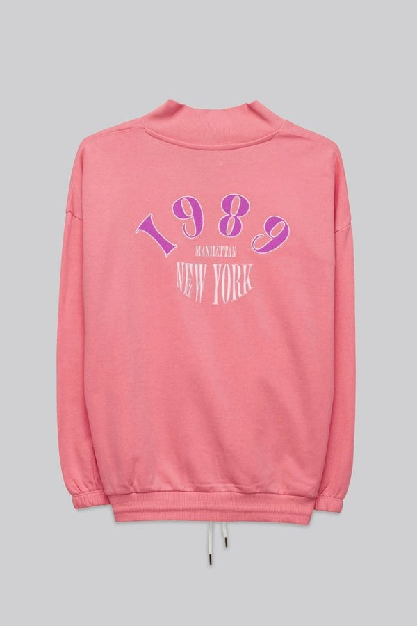 ENORSIA Half Zip High Neck Embroidery Sweatshirt