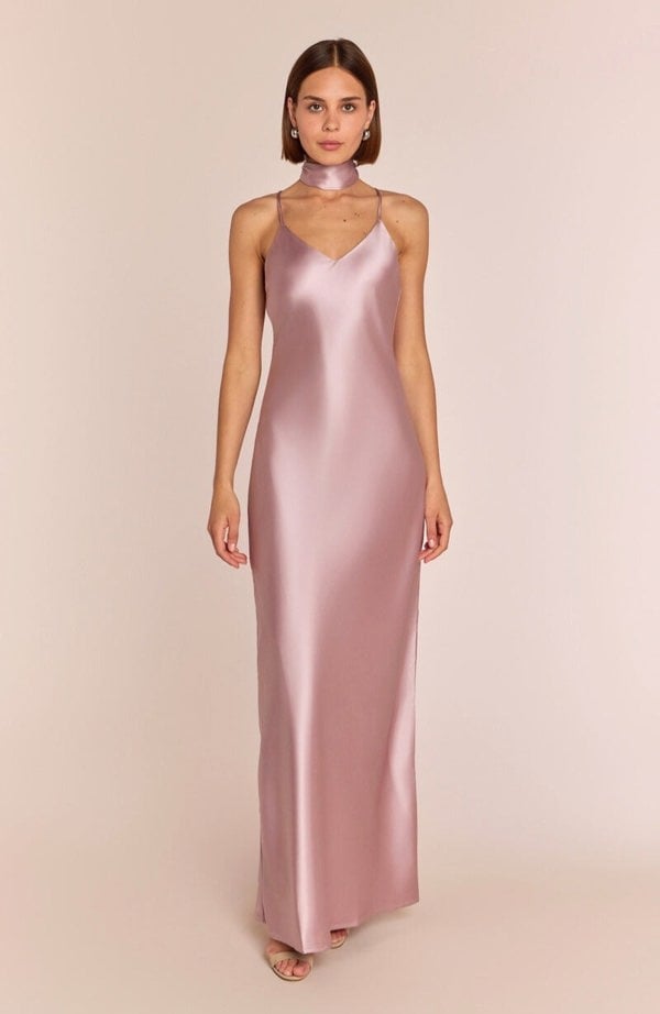 Rewritten London Brooklyn Dress in Rose Pink Satin