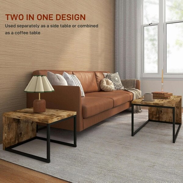 Wyld Haus Lirare Set Of 2 Industrial Nesting Side Tables Metal And Wood Rustic Brown