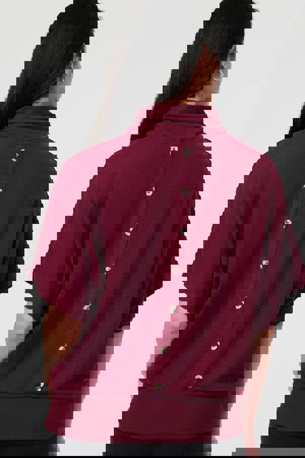 Red | Roll Neck Button Back Relaxed Knit Top
