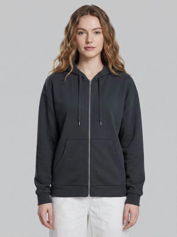 Anniou Fleece Lined Full Zip Hoodie - Dark Grey