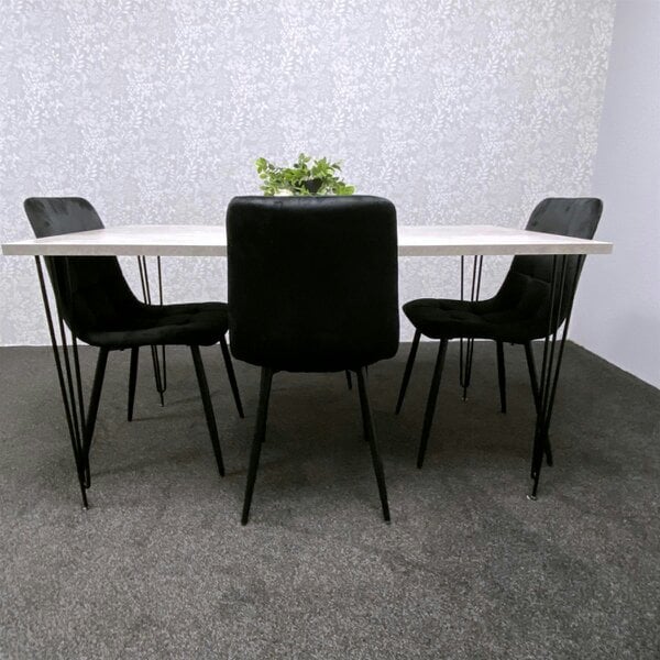 Kosy Koala Grey Dining Table with Hairpin Legs & 4 Black Velvet Chairs Set for Kitchen & Dining Room