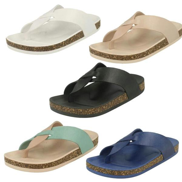 Spot On Ladies Spot On Open Toe Cork Effect Flatform Sandal