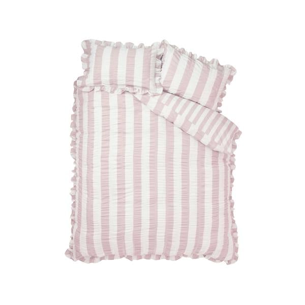 Catherine Lansfield Seersucker Frill Stripe Duvet Cover Set Pink
