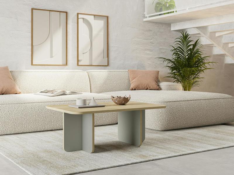 Decortie Modern Rectangular Curved Corners Coffee Table 100cm Centre Table with Thick Slab Legs for Home, Office