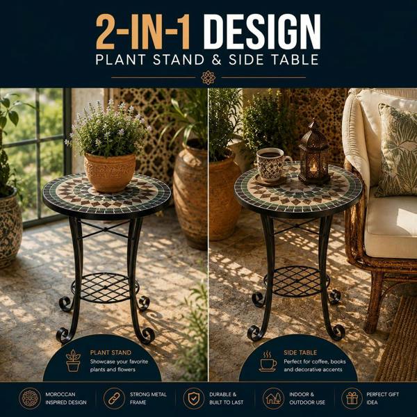 35cm Marrakech Mosaic Plant Stand/Side Table image 3