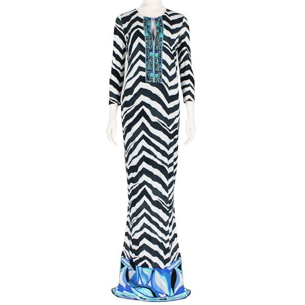Emilio Pucci luxurious full length dresss in a zebra and signature Emilio Pucci pattern