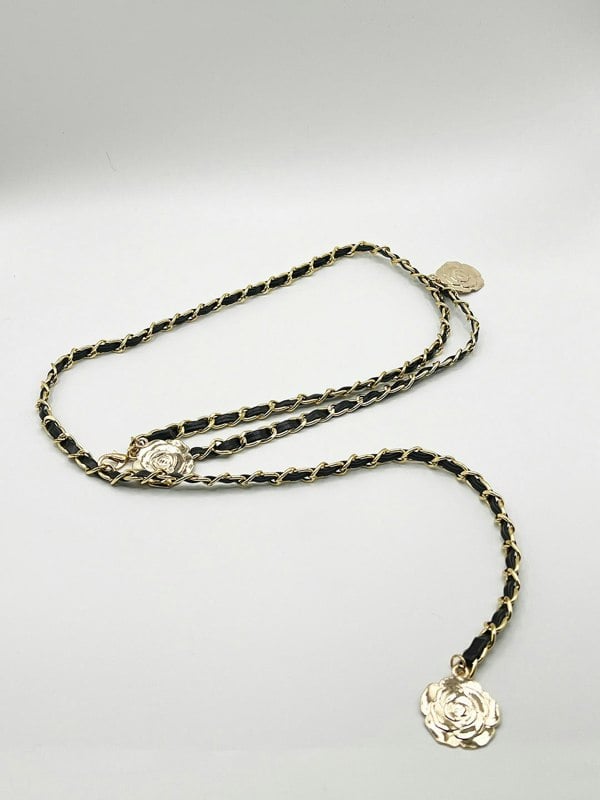 SVNX Rose Chain Faux Leather Belt In Black Gold