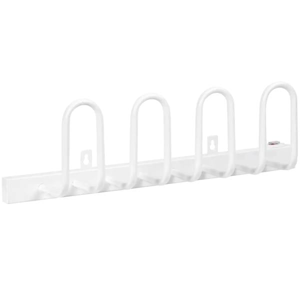 White wall-mounted shoe dryer rack with four U-shaped holders for drying shoes