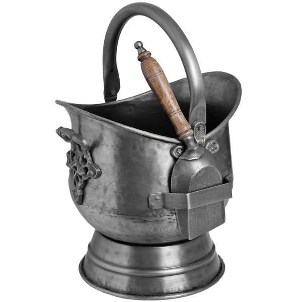 Hill Interiors Antique Steel Coal Bucket With Shovel - Silver
