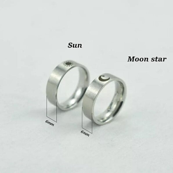 The Colourful Aura Stainless Steel Couple Moon and Sun Promise Wedding Band Ring Set