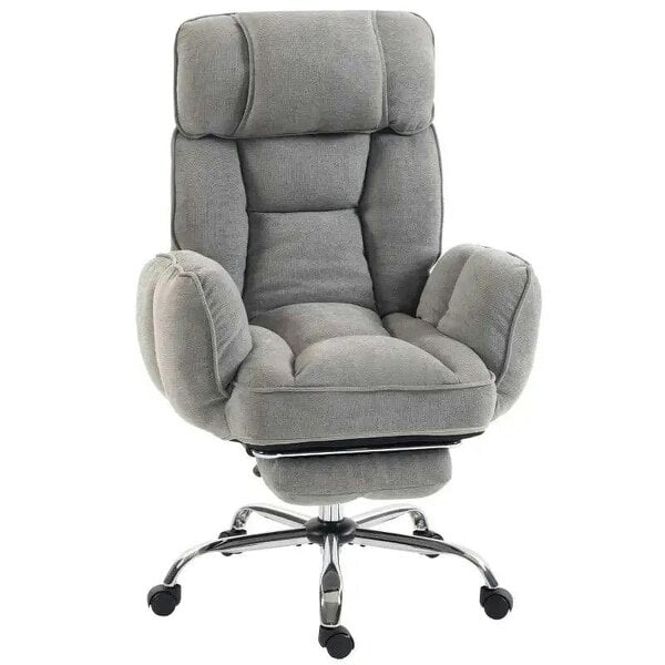 Executive Office Chair Height Adjustable Desk Chair Reclining Flip-up Armrest Footrest, Grey