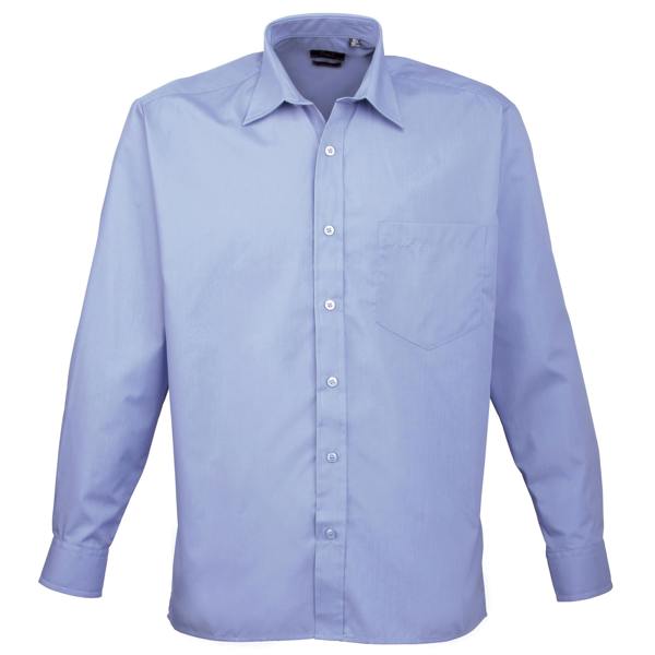 Premier Mens Premier Poplin Long-Sleeved Formal Shirt - Mid Blue