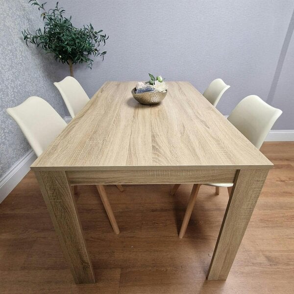 Kosy Koala Dining Table Set Oak Effect Table With 4 Cream Plastic Chairs Dining Room Furniture