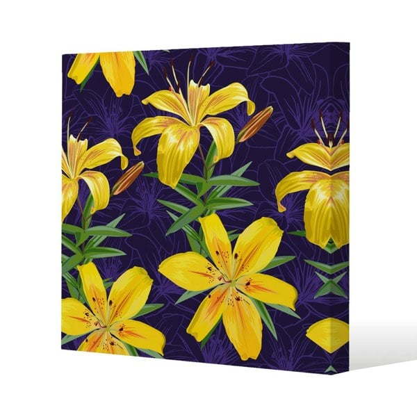 Benjamin Tate Design Yellow lily flowers Slim Style Canvas Print  50x50cm , 15mm Slim Real wood.