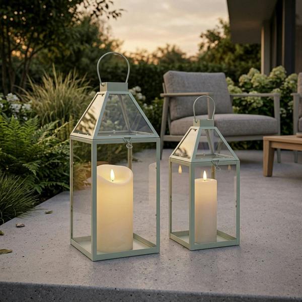 Garden Greatness Sage Green Decorative Lanterns Set