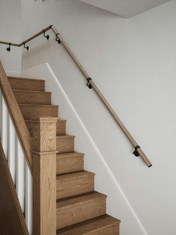 Handrails Direct Oversley Walnut Quarter Landing Handrail - Oversley Walnut - Kineton Matt Black