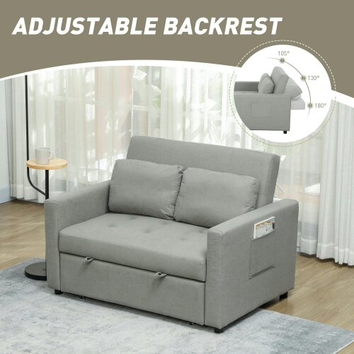 Wyld Haus Sedisa Fabric Light Grey 2 Seater Convertible Sofa Bed With Side Pockets And Cushions