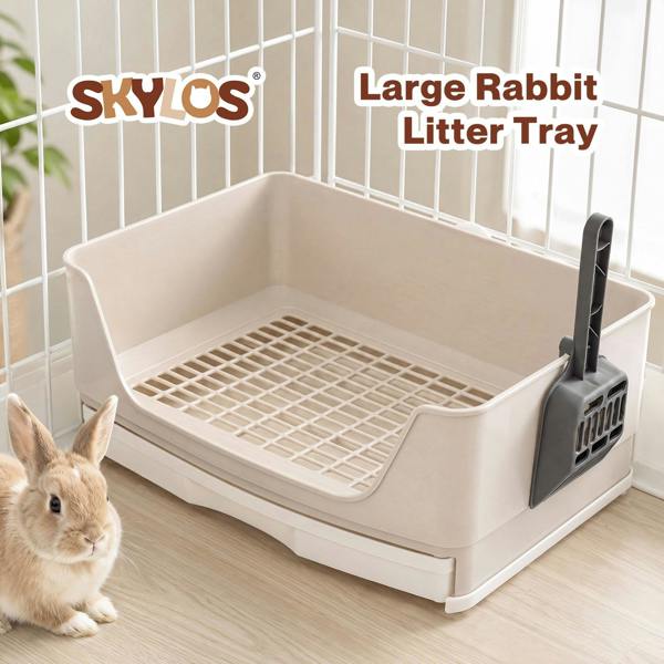 Skylos Rabbit Litter Tray Drawer Box Easy-Clean Secure for Indoor Cage Use Brown