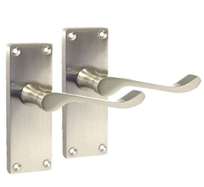 EDH Door Hardware Satin Nickel Victorian Scroll Door Handles – Modern Lever Latch Handles on Backplate – 118mm x 42mm