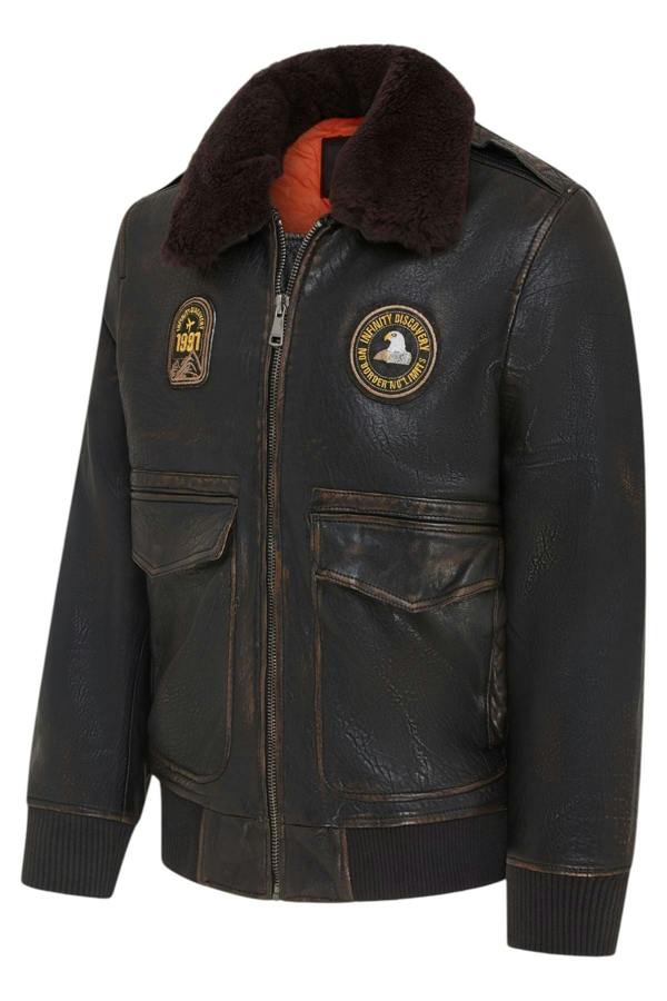 Infinity Leather Men's Leather Bomber Sheepskin Collar G-1 Aviator Jacket - Linear