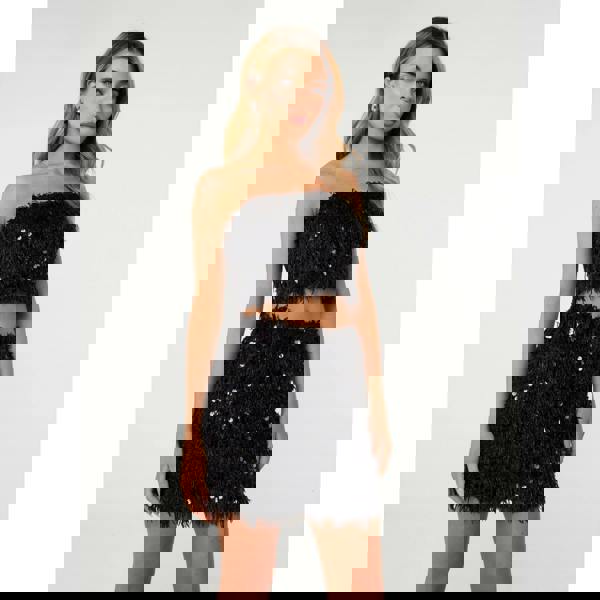 Pink Vanilla Feather Sequin Bandeau Top