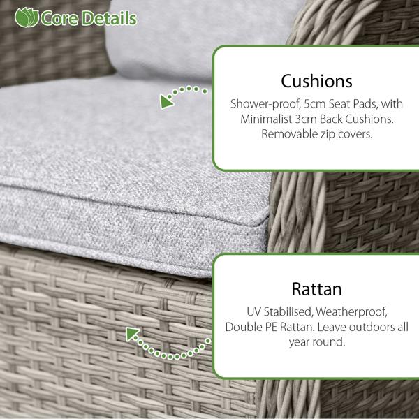 hampton rattan 2 seat bistro set in dove grey with light grey cushions