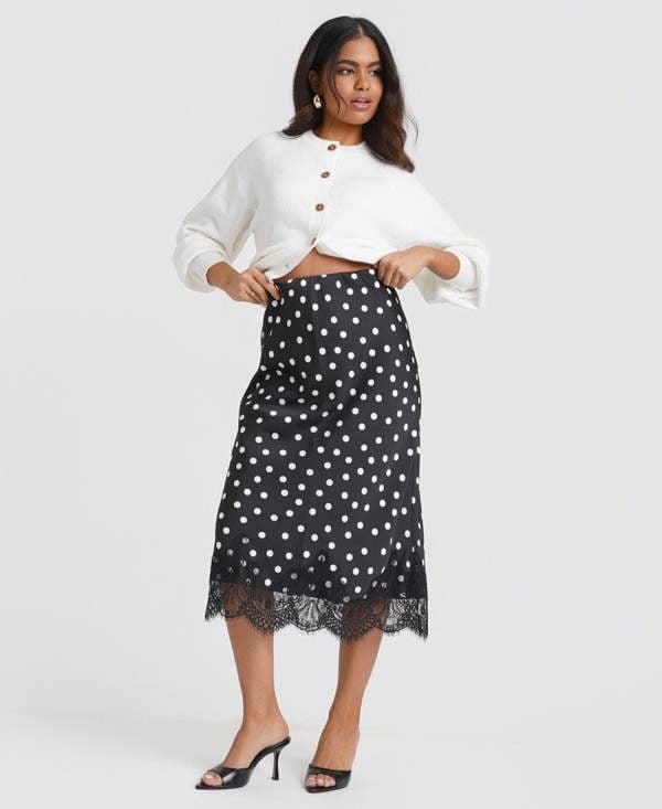 Needs No Label Black & White Polka Dot Lace Mix Skirt
