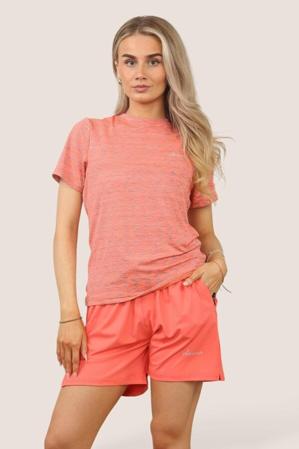 Elaina Fashion Women's Activewear Set – Lightweight Performance T-Shirt & Shorts with Pockets, Gym, Yoga, Running | Various Colours - S/8 - Coral