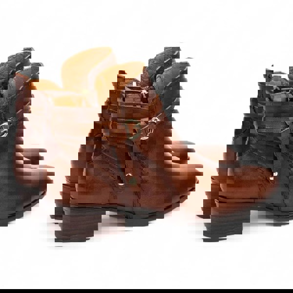 Pikolinos Daroca - Women’s Brown Leather Bootie Heeled Biker Boots