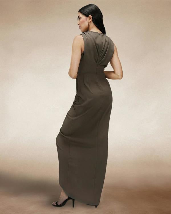 HotSquash Deep V-Neck Ruched Dress