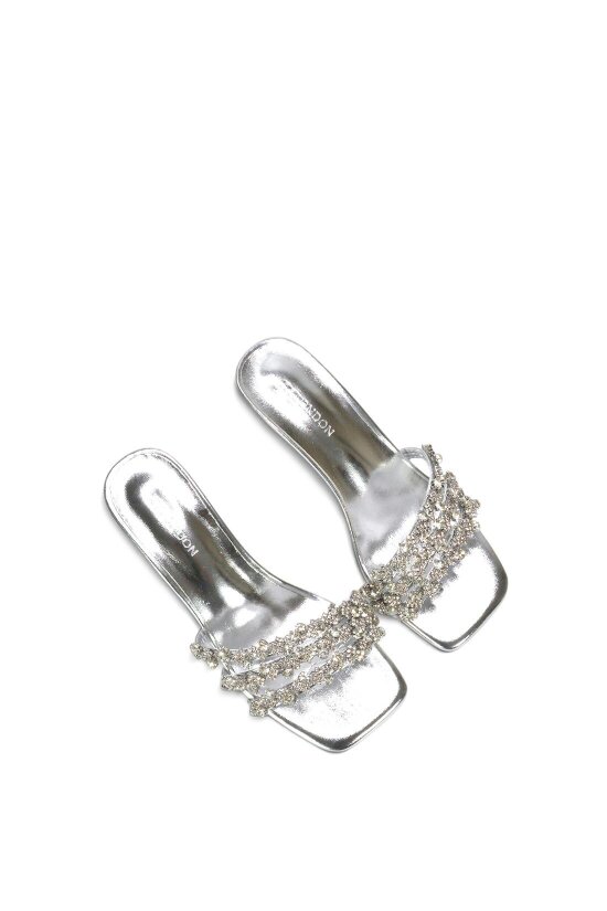 XY LONDON Mid Stiletto Heel Diamante Strappy Heeled Mules