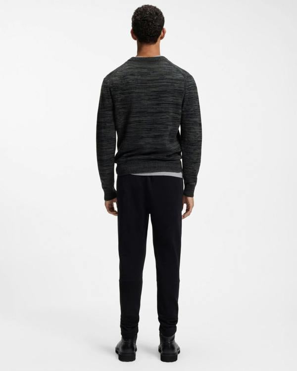 BOSS Orange Aperoso Mens  Mouliné - knit Sweater in Virgin Wool and Cotton - Black 001 | CHO | Designer Mens,Knitwear,Jumpers,Crew Neck Jumpers