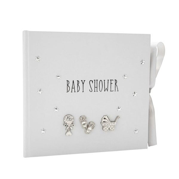 Baby Shower Photo Album with Silver Plated Rattle Pram and Booties Image 1